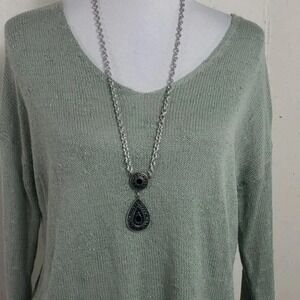 Bijoux Stella Pendant Necklace OS Silver Black Boho Teardrop Long Adjustable 32"